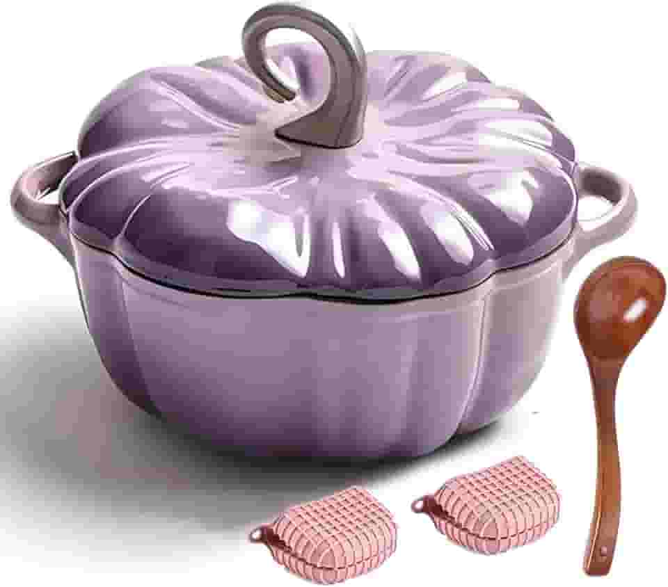 Panela De Abóbora Laranja Esmaltada De Ferro Fundido Com Tampa Panela De Forno Holandês De Abóbora Antiaderente Panela De Sopa Serve 3-5, Purple