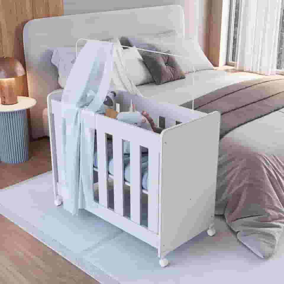 Mini Berço Infantil Moisés Multifuncional 4 em 1 com Rodas para Quarto de Bebê