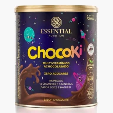 ChocoKi 300g – Essential Nutrition | Achocolatado Premium com Cacau 100% Puro | Sem Açúcar, Sem Lactose, Adoçado com Estévia | Sabor Chocolate