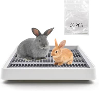 Caixa de areia de coelho grande para gaiola, caixa de areia de coelho, grade de banheiro com 50 peças, forro descartável para gaiola de coelho, bandeja de areia de porquinho-da-índia com grade