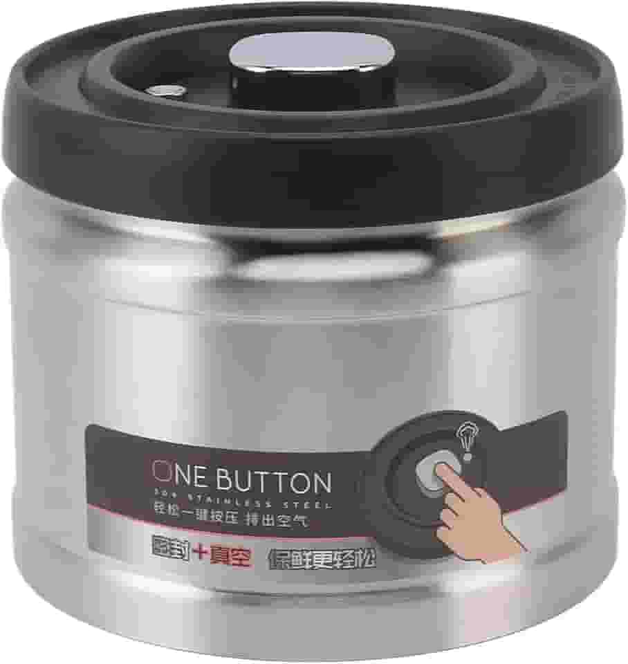 Greensen Recipiente a Vácuo para Café, Lata de Armazenamento Hermético Em Aço Inoxidável para Grãos de Café Moídos, Chá, Nozes Com Vedação Tipo Prensa e Colher Medidora (1100ML Aço Inoxidável Cor