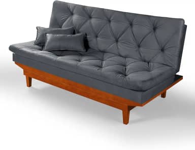 Sofa Cama Caribe 3 Posições Base de Madeira Suede Essencial Estofados(Cinza)