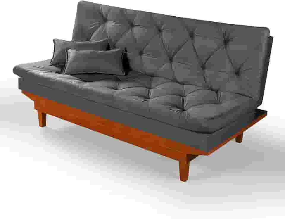 Sofa Cama Caribe 3 Posições Base de Madeira Suede Essencial Estofados(Cinza)