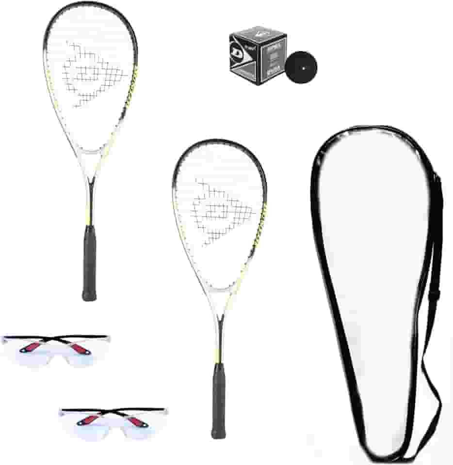 Dunlop Sports Conjunto de raquete de squash para iniciantes (inclui 2 raquetes, 2 protetores oculares, 1 bola, capa)