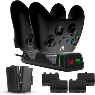 Carregador Duplo C/Led Compatível Com Controle Xbox Series Ou Xbox One C/ 2 Baterias + 4 Tampas