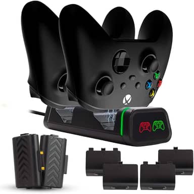 Carregador Duplo C/Led Compatível Com Controle Xbox Series Ou Xbox One C/ 2 Baterias + 4 Tampas