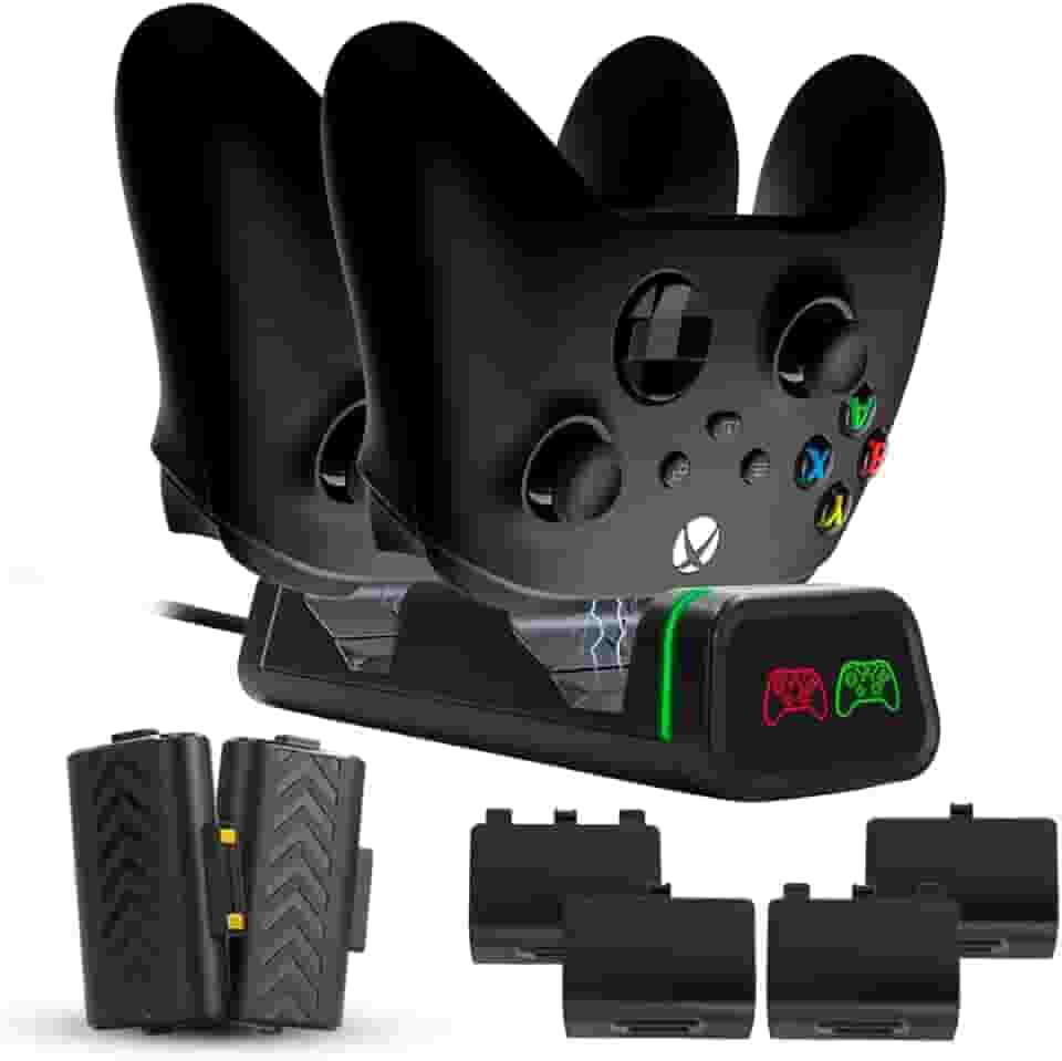 Carregador Duplo C/Led Compatível Com Controle Xbox Series Ou Xbox One C/ 2 Baterias + 4 Tampas