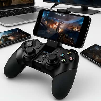 Controle Gamer Premium Bluetooth, Recarregável, Com Suporte Para Celular, Compatível Android, iOS, PC, TV, Função Turbo, Marca VARENZIA