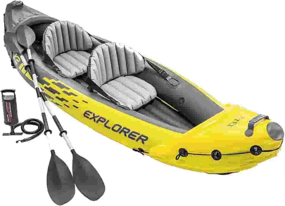 Intex Explorer K2 Kayak, caiaque inflável de duas pessoas com remos de alumínio e bomba de ar de alta saída