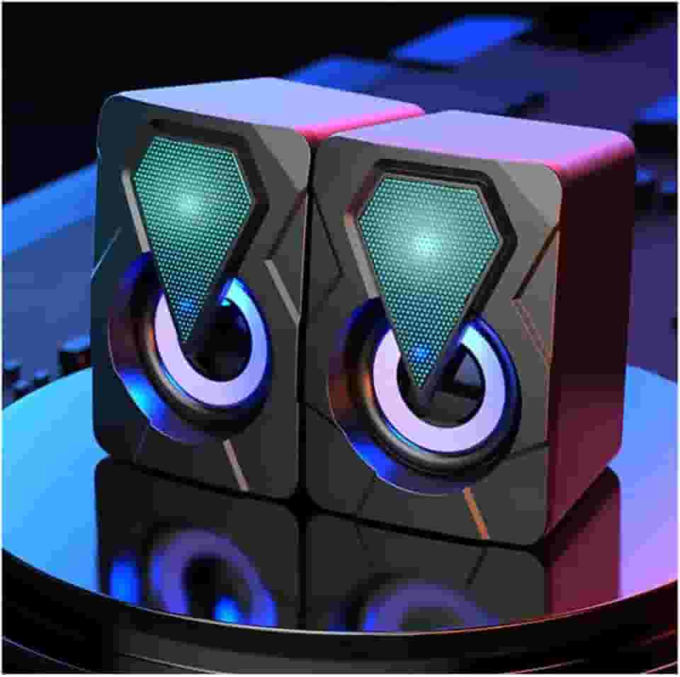 Caixinha de Som PC, Alto Falante Gamer Para Computador, Luzes RGB, Entrada P2 e USB, Ideal Para Setup Gamer, Cabo com Controle de Volume, Conecta com Pc, Notebook, Console, Video Game - Premium