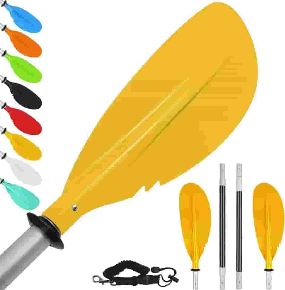 Raquete de caiaque, 223,5 cm, 4 peças, remos de barco, pás de caiaque, boia de liga de alumínio resistente, leve, removível, ajustável, para caiaque, para adultos com guia de remo (8 cores, 1 pacote,