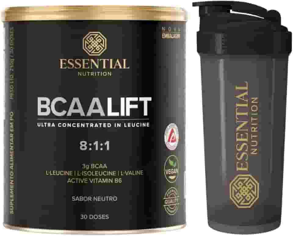 BCAA Lift 8:1:1 Essential Nutrition - Áminoacidos essenciais + Vitamina B6-30 Doses Sabor Neutro + Coqueteleira Oficial