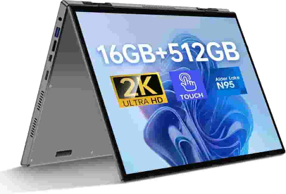 Laptop 2 em 1 com tela sensível ao toque 2 em 1 de 2025, tela 2K, RAM de 16 GB, SSD de 512 GB, processador quad-core de 3,4 GHz, teclado retroiluminado, impressão digital, WiFi5, Bluetooth5, USB3.2