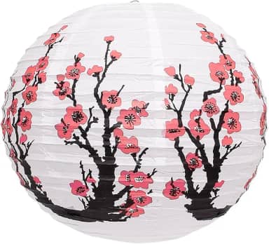 Luminária Japonesa Papel 40 cm Branca Sakura Vermelha