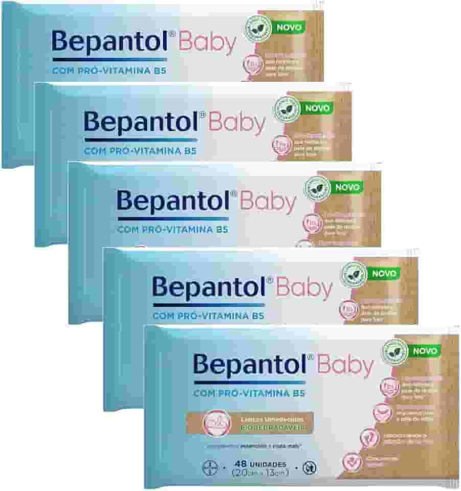 Kit com 5 Lenços Umedecidos Biodegradável 48un Cada Bepantol