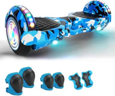 FINYQBET Hoverboard Elétrico - 6.5 ' Roda, 4400 mAh Skate Elétrico, Autobalanceamento Inteligente, Bluetooth, LED, 15km/h, 120kg Carga Máxima - Ideal para Crianças e Adultos - Uso em Casa, Parque (Azul Camuflado)