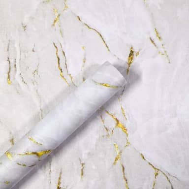 Papel de Parede Autoadesivo de Mármore Texturizado, Rolo de 5 Metros x 45 cm, Branco (1)