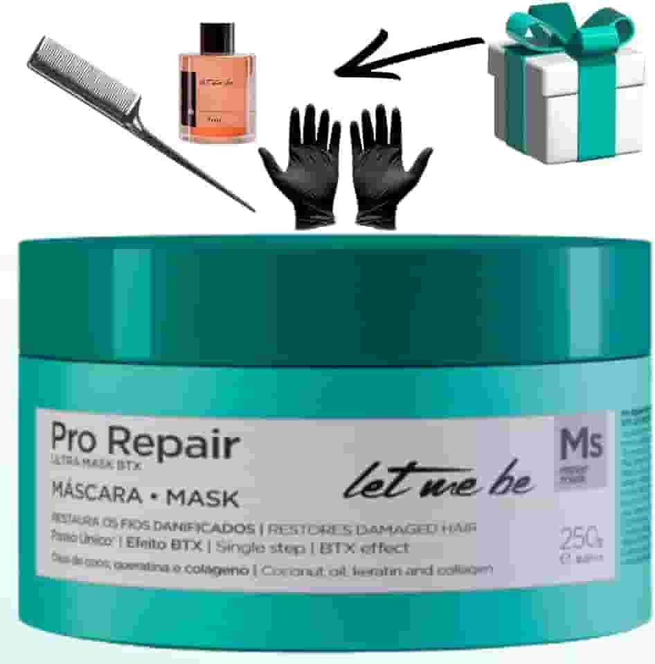 Let Me Be Pro Repair Máscara BTOX Ultra para Cabelos Danificados 250g com Óleo de Coco, Queratina e Colágeno