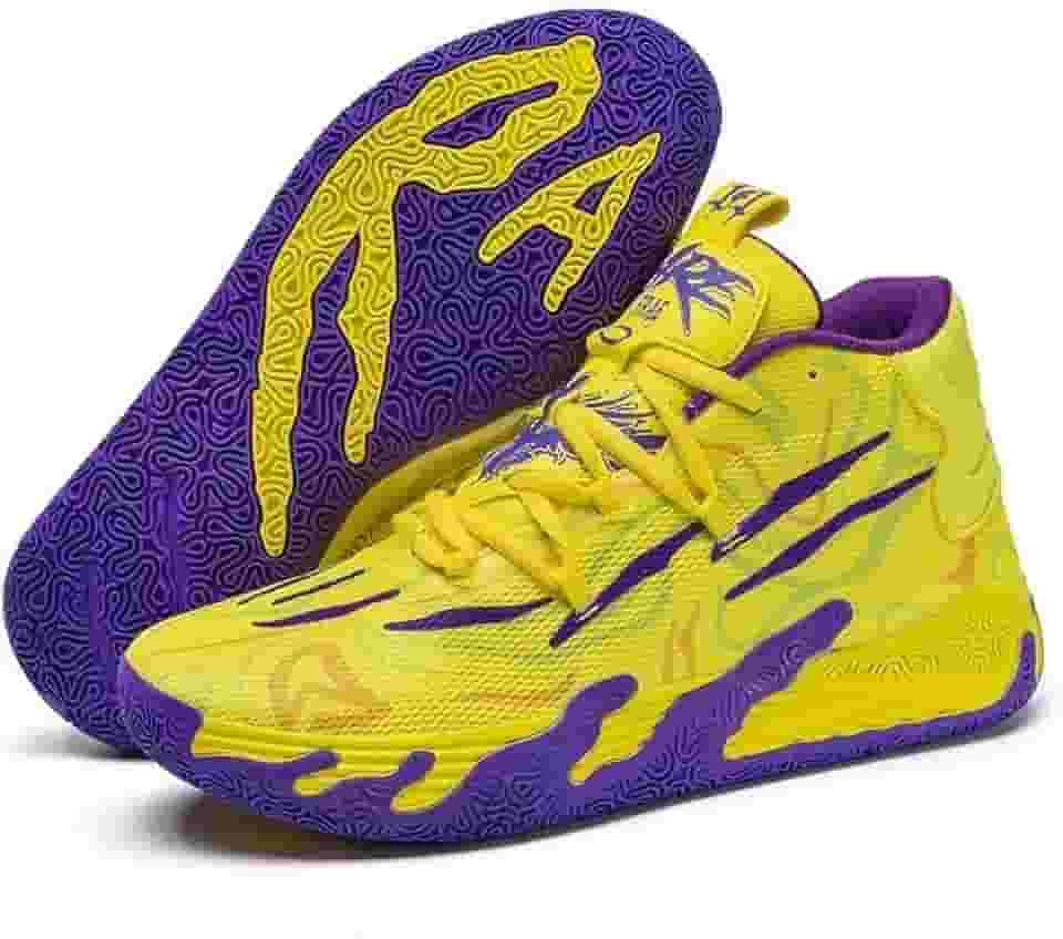 Tênis de basquete unissex, calçados esportivos respiráveis com design multicolorido, tração dinâmica, conforto o dia todo para quadras internas/externas