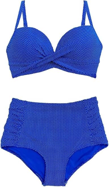 Biquíni Plus Size com Bojo Estampado Calcinha Modeladora Disfarça Barriga Cores Variadas BIQ 3306 (BR, Numérico, 50, Plus Size, Azul)