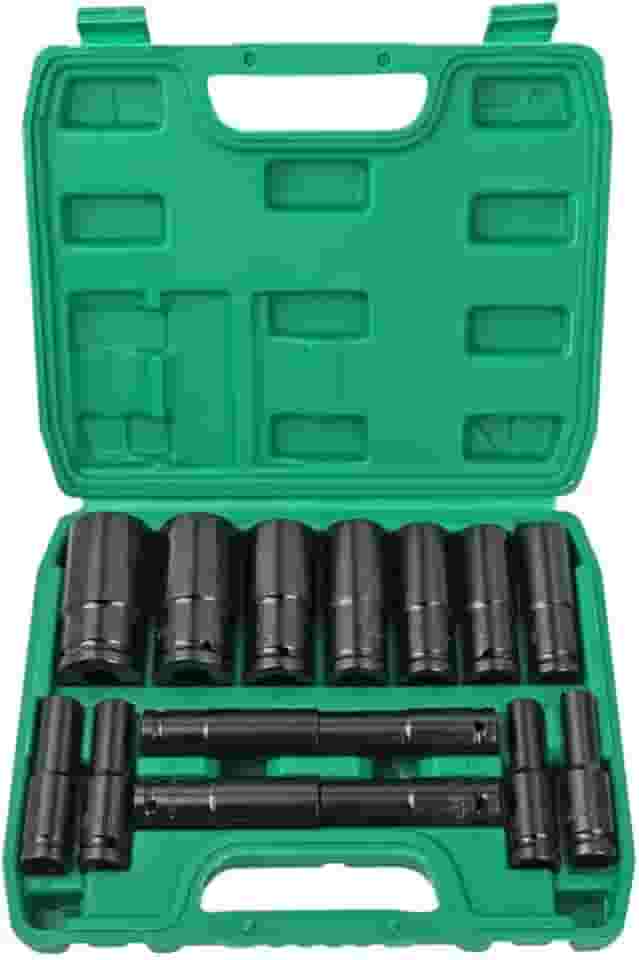 Jogo de Soquetes de Impacto 1/2 Profundos 15 Peças (8-32mm) - Cr-V - Alta Torque - Caixinha Organizadora - Completo para Caminhões e Oficina