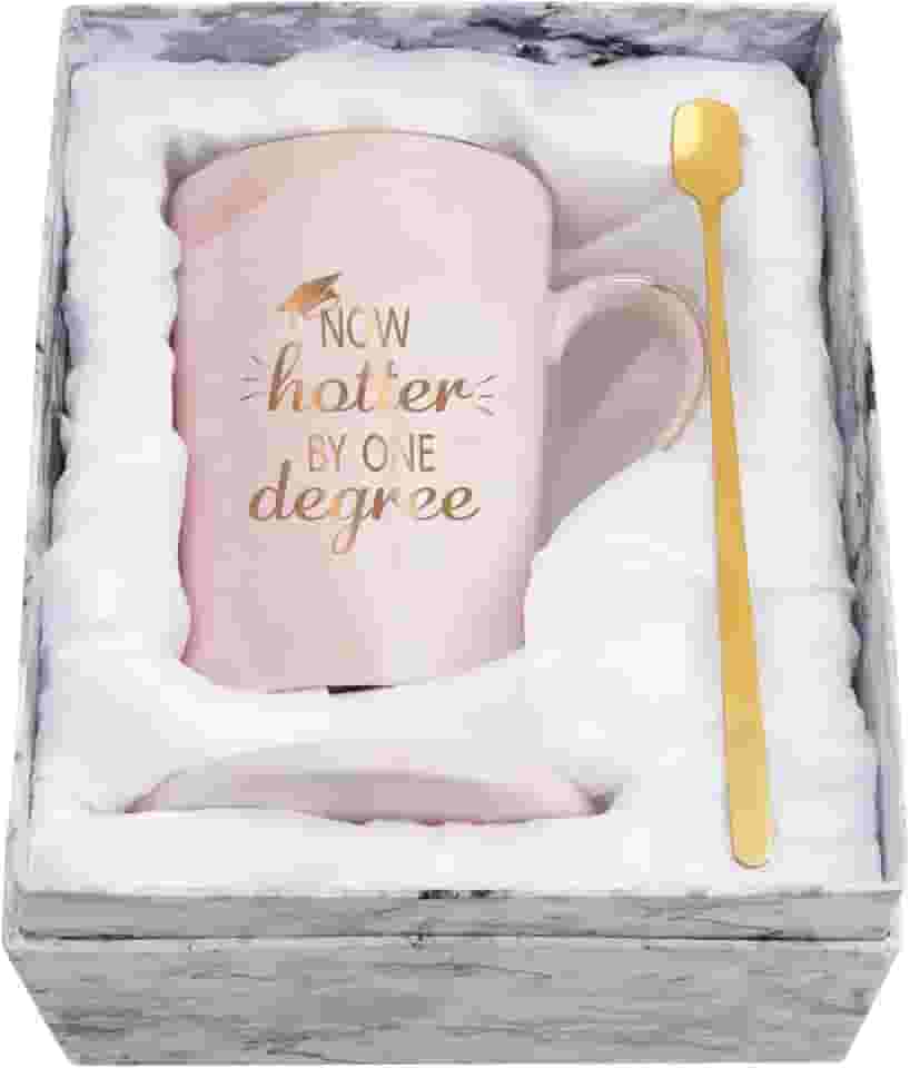 YHRJWN - Presentes de formatura, caneca de café Now Hotter By One Degree, presentes de formatura para mulheres, amigas, presentes de Natal para mestrados, graduados, faculdade, colégio, 400 ml, rosa