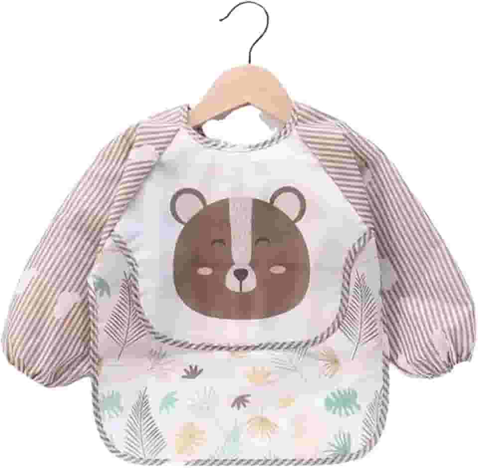 Babador Manga Longa Impermeável Avental Con Cata Migalhas - Blw - Urso Marrom