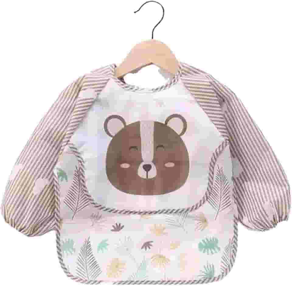 Babador Manga Longa Impermeável Avental Con Cata Migalhas - Blw - Urso Marrom