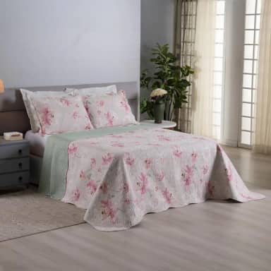 Kit Colcha Cobre Leito 3 Peças Dupla Face Casa Dona 150 fios (King, Lírio)