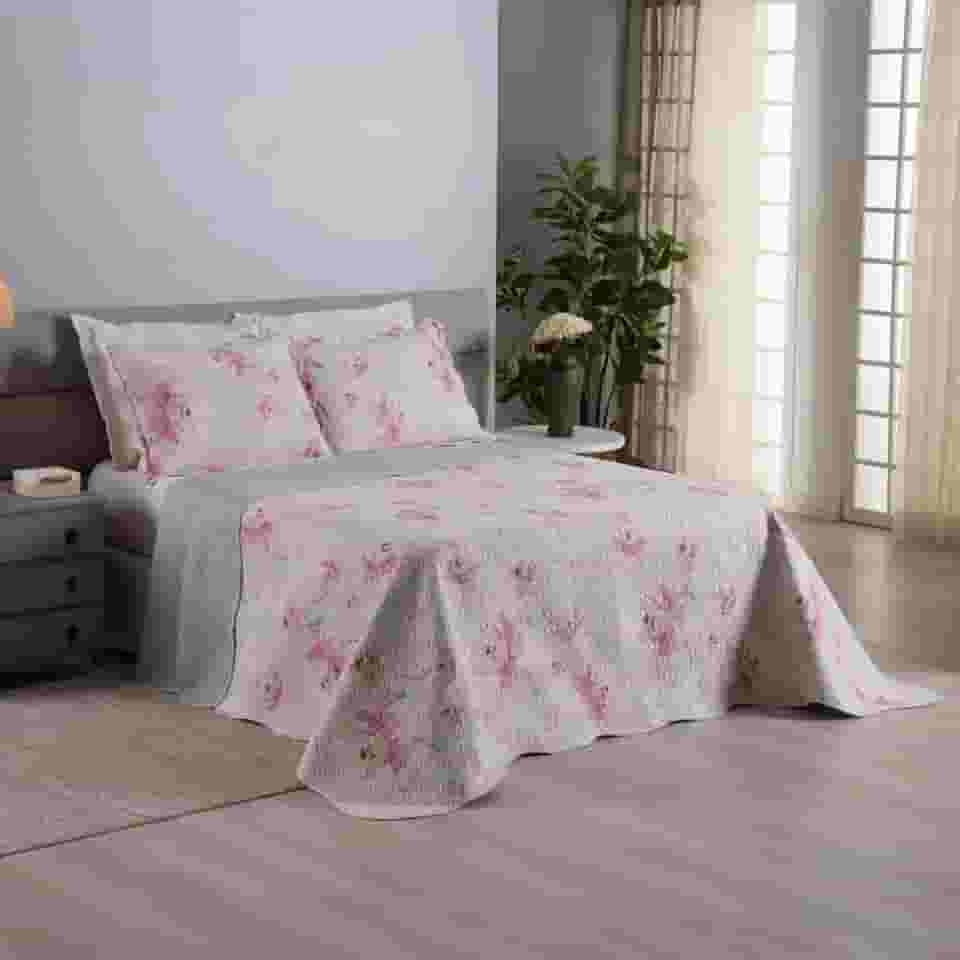 Kit Colcha Cobre Leito 3 Peças Dupla Face Casa Dona 150 fios (King, Lírio)