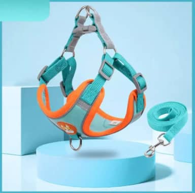 Coleira Peitoral para cachorro pequenos e médios com guia para pet colete confortável (Azul, 2-3 KG)