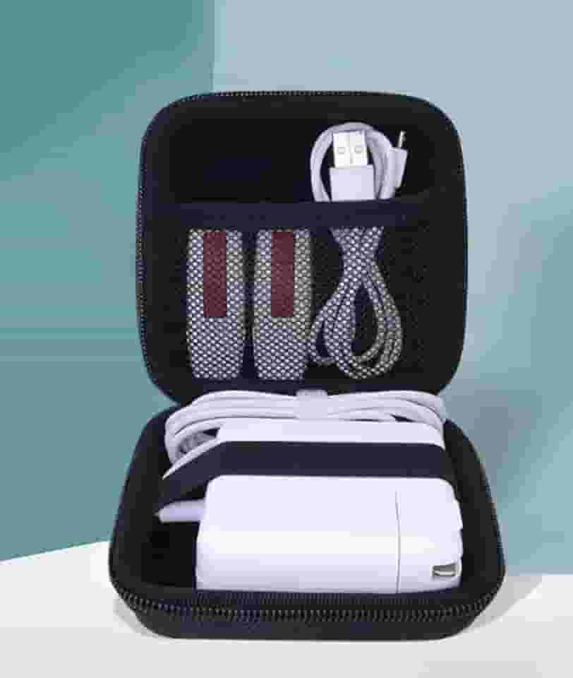 Bolsa organizadora de cabos de viagem, bolsa de armazenamento de camada dupla portátil à prova d'água para fone de ouvido