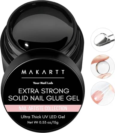 Makartt Gel de cola de unha sólida: cola de gel extra forte para unhas de pressão e pontas falsas, cola de unhas de adesão forte de longa duração para unhas de acrílico, géis 3D transparentes para