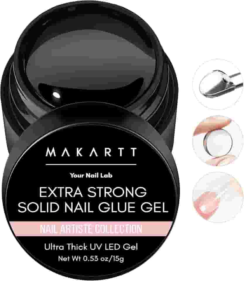 Makartt Gel de cola de unha sólida: cola de gel extra forte para unhas de pressão e pontas falsas, cola de unhas de adesão forte de longa duração para unhas de acrílico, géis 3D transparentes para