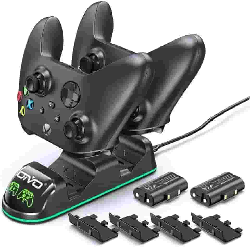 Kit Base Carregador Duplo Dock Preto com Led + 2 Baterias Recarregáveis Compatível com Controle Xbox Series X/S Xbox One Elite
