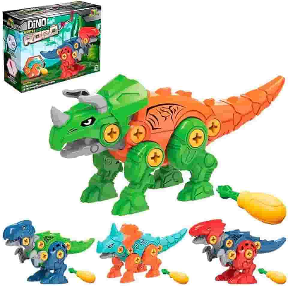 Brinquedo Dinossauro Robô Infantil, Educativo de Montar e Desmontar com Parafusos e Chave - Colecionável