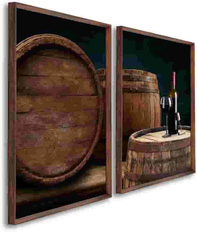 Quadros Decorativos Barril de Carvalho Vinho Tinto Elegância e Sofisticação para Sala, Cozinha e Áreas Gourmet (Tabaco, 60x90, C/Vidro)