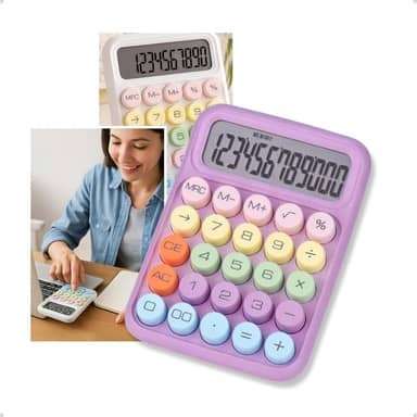 Calculadora Digital Colorida com Visor LCD, Botões Mêcanico, Digitos Grande, Desligamento Automático, Tela Inclinada 15°, Base Antiderrapante (Pink)