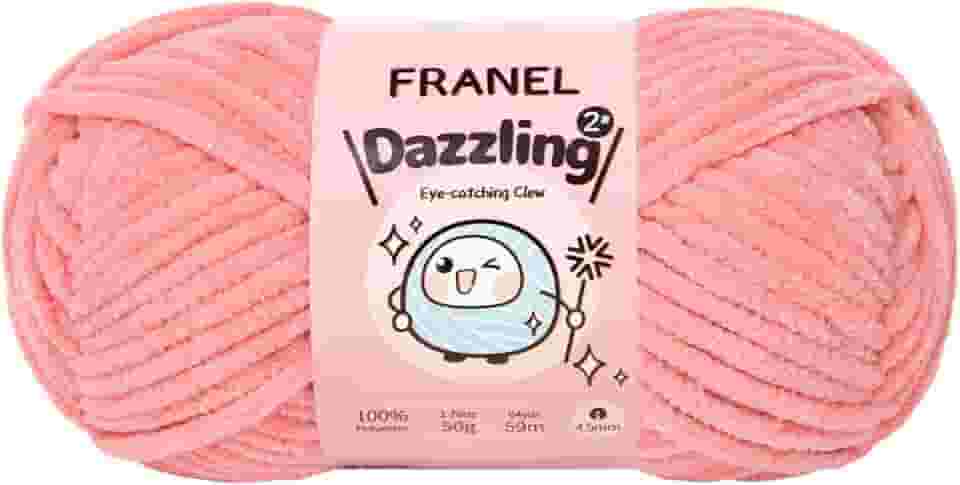 Fio de chenille, 1 pacote com fio brilhante rosa e laranja deslumbrante de 4,5 mm de espessura, 100% poliéster, macio, fofo, perfeito para crochê e tricô. Ótimo para bonecas de pelúcia, bolsas e