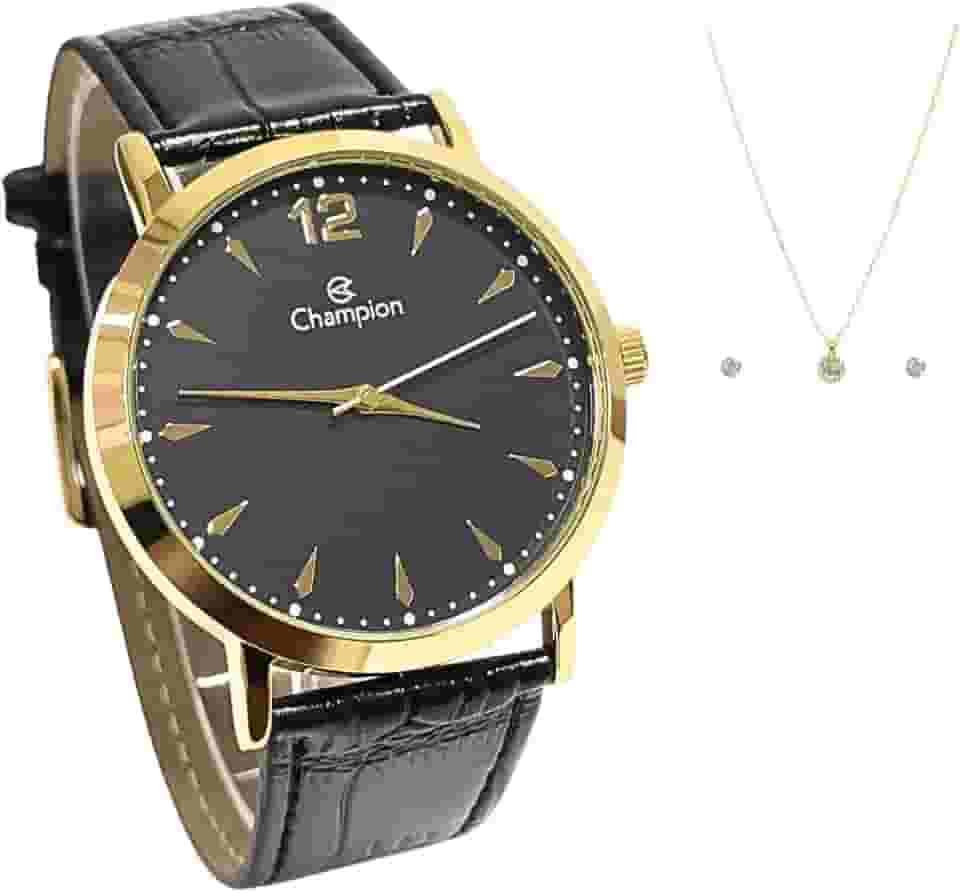 Relógio Feminino Champion Dourado Pulseira de Couro Analógico Original Resistente a água CH22715P