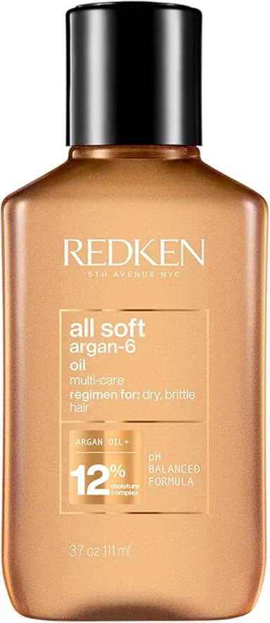 Redken All Soft Argan-6 Óleo Capilar, Multibenefícios 6 em 1, Hidratação Profunda e Brilho Intenso, Antifrizz e Proteção Térmica, com Óleo de Argan, para Cabelos Secos e Opacos, 111ml