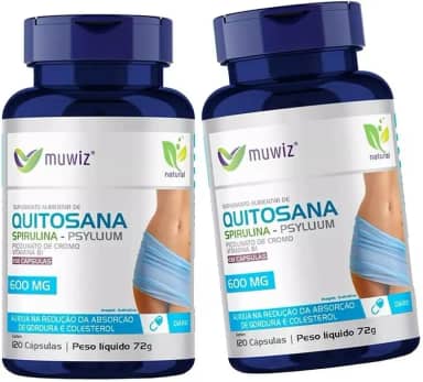 Quitosana Com Psyllium e Spirulina 120 Cápsulas 500mg - 2 Frascos