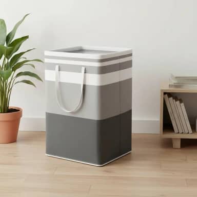 ILID Cesto de Roupa Suja 75L Dobrável com Alça Longa - Cesto Organizador Resistente à Água para Quarto, Lavanderia e Banheiro, Design Listrado Preto e Branco