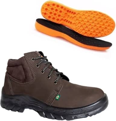 BOTA DE SEGURANÇA ECOSAFETY PS136-AB BICO DE AÇO COURO NOBUCK CAFÉ C.A 8796 + PALMILHA ANATÔMICA Tamanho:45