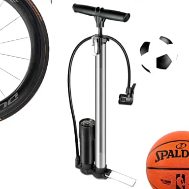 Bomba Ar Vertical Manual Compacta 30 cm com Bico Duplo Presta e Schrader para Bicicleta MTB e Speed, Motos, Carro, Boias, Piscina Infantil, Bolas, Colchão de Ar