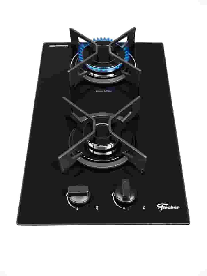 FISCHER COOKTOP À GÁS 2 BOCAS FIT LINE TREMPE IRON MESA VIDRO PRETO BIVOLT 36305-102669