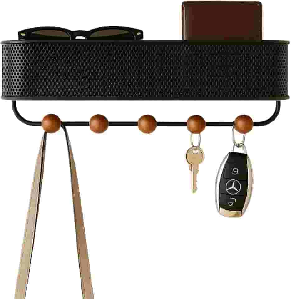 LUMAI Porta-Chaves de Parede com Suporte Pendurador para Chaves e Cabideiro, Instalação Fácil com Adesivo ou Parafuso, Chaveiro Organizador Prático e Resistente para Entrada, Sala ou Quarto – Preto