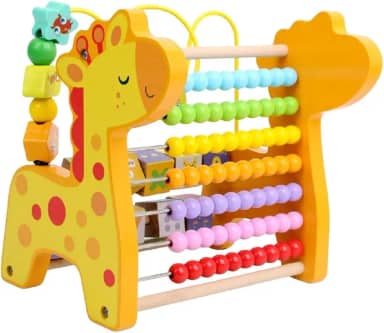 Brinquedo Abaco Montessori Infantil de Madeira, Cores Vibrantes, 22cm x 22cm x 18cm (Girafinha)