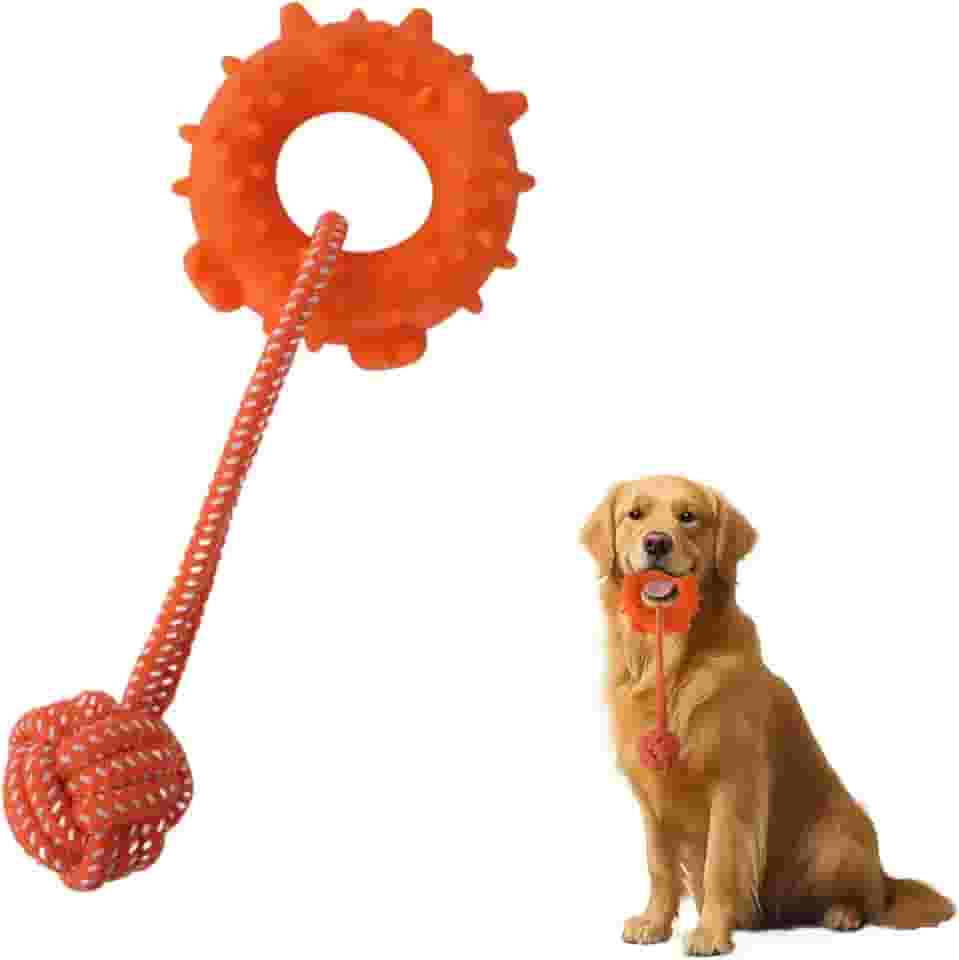 JOPOY Brinquedo de corda para cães médios e pequenos brinquedos interativos para filhotes, cabo de guerra, puxão de corda para uso ao ar livre, brinquedo para cães com 1 nó para dentição de algodão