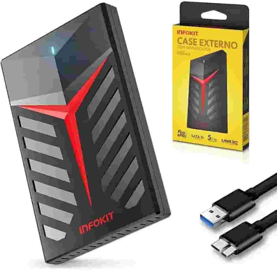 Case Externo Gamer USB 3.0 para HD SSD 2,5″ SATA III — LED Indicador, até 5 Gbps, Plug & Play